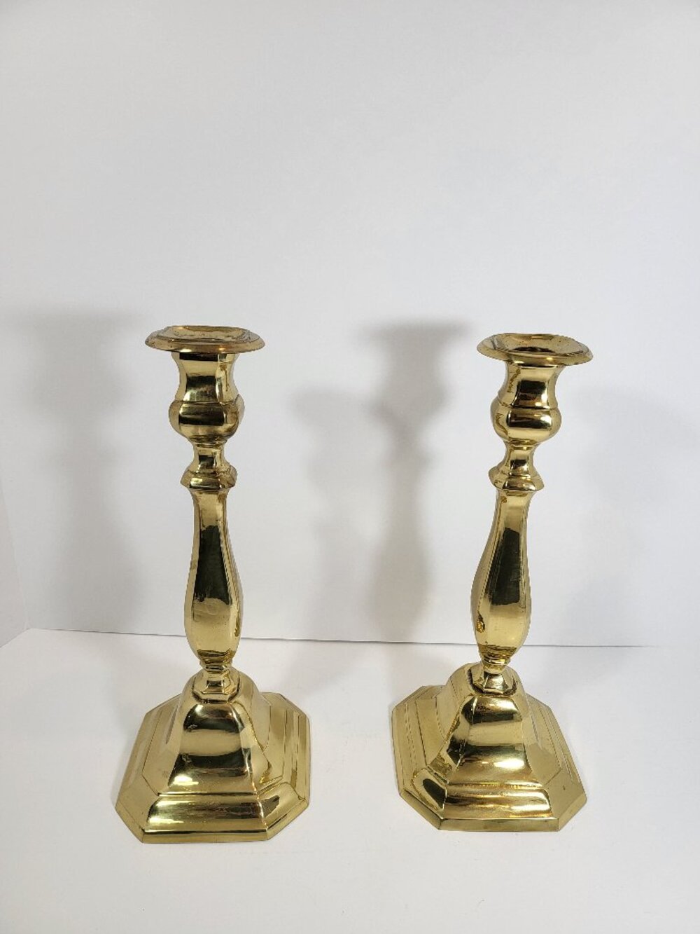 Vintage Solid Brass Candlestick Holder Pair 11.5” Tall, Traditional Mantle Decor